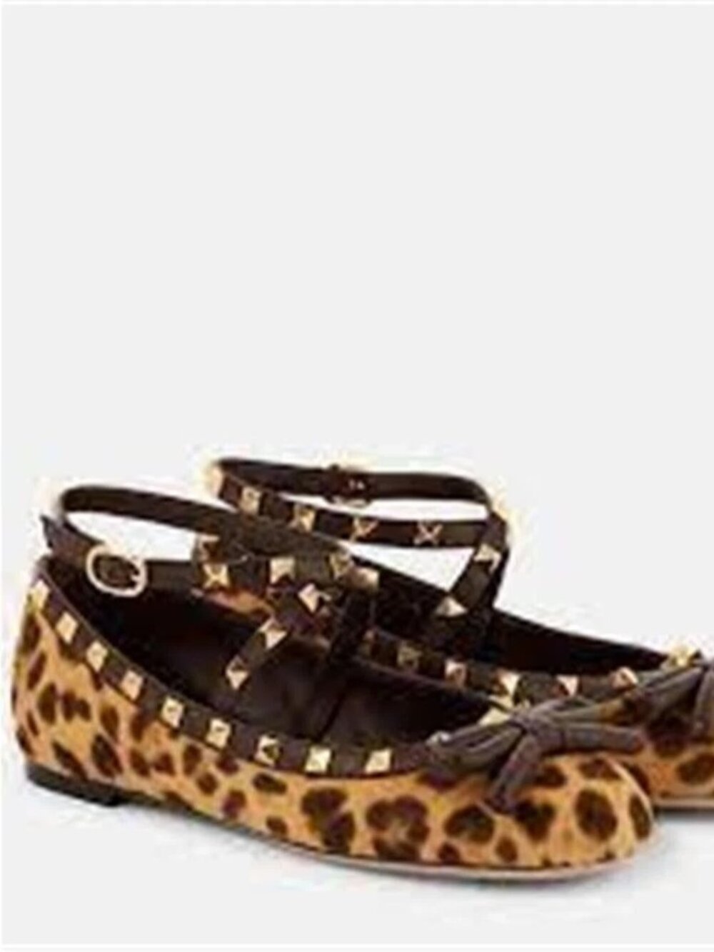 Valentino Rockstud Studded Ankle Strap Ballet Ballerina Flats Pony Leopard